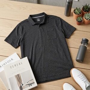 Van Heusen Men's Black/ Charcoal Grey Textured Polo Shirt with Pocket